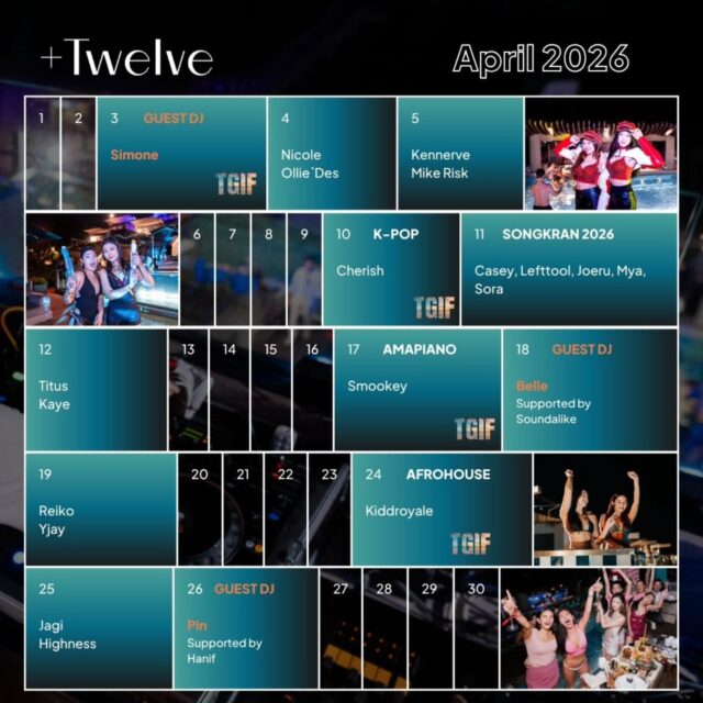 April’s lineup just dropped. Fresh faces, familiar favourites, and the same fire beats, plus a Songkran lineup that’s about to make waves. 

Don’t miss it. Book via link in bio.

🎧DJs
@simonelzq @nnicolelim @olliesan @kennerve  @mikeriskdj @djcherish @officialdjcasey @djoeru__  @lefttool @mya_np @sorapoh @dj_titus @kayevman @djsmookey @djbelle_ @djsoundalike @reikolah @djyujin @kiddroyalemusic @dj.jagi @djhighnessoffical @pinchen_djpin @djhanif 

#plustwelvesg #thepalawansentosa #beachclub #bestbeachclub #sentosa