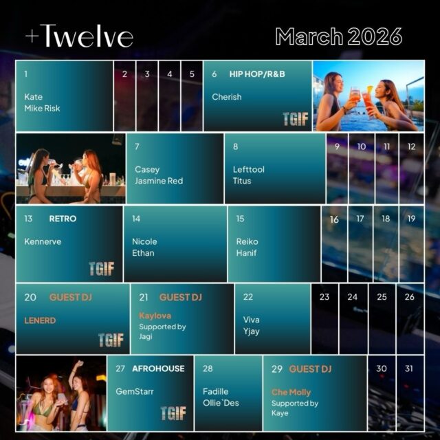 March is stacked.🔥From genre-bending beats to weekend anthems, our DJ lineup serves non-stop vibes all month.

Book your seats via link in bio.

🎧DJs
@djhanif @mikeriskdj @dj_jose89 @officialdjcasey @djjasminered @lefttool @dj_titus @kennerve @nnicolelim @_djethan @reikolah  @pie0718 @djlenerd @djkaylova @dj.jagi @vivaryn_ @djyujin @gemstarrgram @fadille @olliesan @che.molly @kayevman

#plustwelvesg #thepalawansentosa #beachclub
#bestbeachclub #sentosa