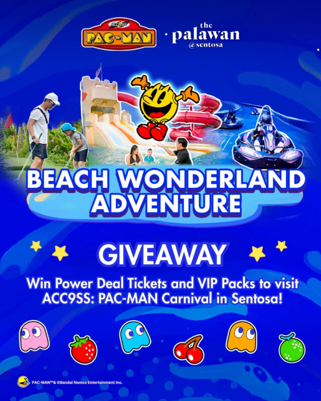 🎉 𝐆𝐈𝐕𝐄𝐀𝐖𝐀𝐘 𝐓𝐈𝐌𝐄! 🎉

Step into the fun, here is your chance to snag entry tickets to ACC9SS: PAC-MAN Carnival in Sentosa, Southeast Asia’s first and largest PAC-MAN Carnival!​

Prizes:​
✨ 5 winners will receive a pair of VIP Pack (worth over S$139)​
✨ 10 winners will receive a pair of Power Deals (worth S$50)​
 ​
How to join:​
 1️⃣ Follow @thepalawansentosa​
 2️⃣ Tag a friend you would like to bring along​
 3️⃣ Share this post to your story​

Notes​
- Contest ends 15 December (6pm, SGT) 2025​
- Winners will be announced on 16 December 2025 on this post​
- IG account must be public​
- Winners will be contacted via Instagram direct message​

#thepalawansentosa #sentosa #giveaway