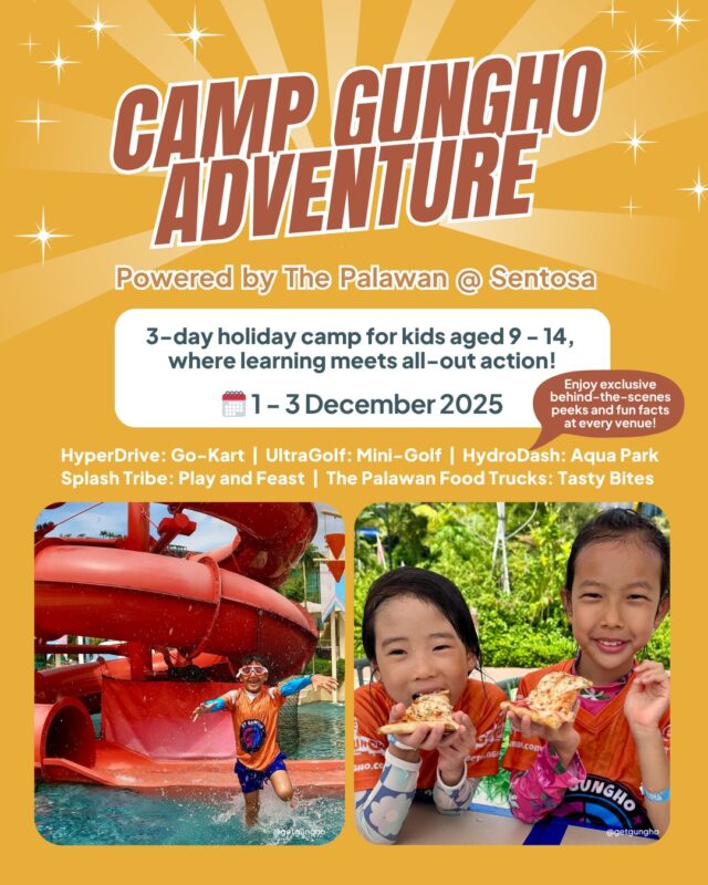 𝗖𝗮𝗺𝗽 𝗚𝘂𝗻𝗴𝗛𝗼 𝗔𝗱𝘃𝗲𝗻𝘁𝘂𝗿𝗲 – 𝗽𝗼𝘄𝗲𝗿𝗲𝗱 𝗯𝘆 𝗧𝗵𝗲 𝗣𝗮𝗹𝗮𝘄𝗮𝗻 @ 𝗦𝗲𝗻𝘁𝗼𝘀𝗮​

💦🛝 Endless splashes and sunny smiles await! Little adventurers can slide, swim and cool off before refuelling with tasty treats for even more fun!​

🗓️ 1 – 3 December 2025 ​
Get ready for hands-on learning, and adrenaline-filled fun across HyperDrive, UltraGolf, HydroDash and Splash Tribe - complete with exclusive behind-the-scenes peeks at every stop! ​

👉 Learn more and register through the link in our bio ​

#thepalawansentosa #getgungho #sgholidaycamps2025 #sentosa