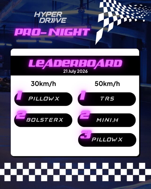 HyperDrive Pro-Night – July Leaderboard🏆​
​
Congratulations to the speedsters who ruled the track and claimed the top spots! 🏁💥 Think you’ve got what it takes to outpace them? Sign up for the upcoming Pro-Night now:​
​
🏁Tuesday, 18 August 2026 – 7pm to 9:45pm​
🏁Tuesday, 22 September 2026 – 7pm to 9:45pm​
🏁Tuesday, 27 October 2026 – 7pm to 9:45pm​
​
*Open to racers with lap times of 36 seconds or faster.​
​
Learn more and register in our bio 🔗​
​
#thepalawansentosa #hyperdrivesg #gokarting #racing #sentosa