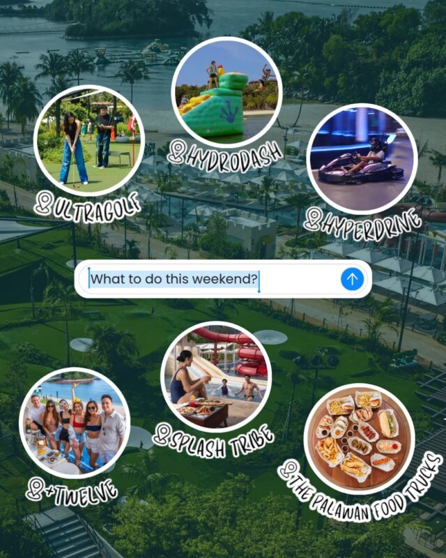 Still wondering what to do this weekend? 👀​

We've got your plans sorted:​
 ⛳ UltraGolf​
🧗 HydroDash​
🏎️ HyperDrive​
🍸 +Twelve ​
 💦 Splash Tribe​
🍔 The Palawan Food Trucks ​

One destination. Endless experiences. ☀️​

🔗 Plan your visit via the link in our bio.​

#thepalawansentosa #thingstodoinsingapore #sentosa
